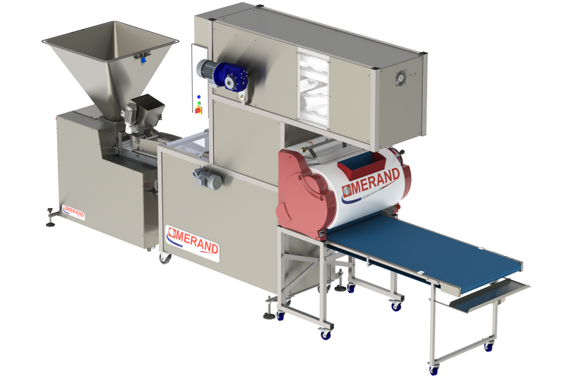 bread and baguette production line with a mini balancer a volumetric divider  and a vertical shaper